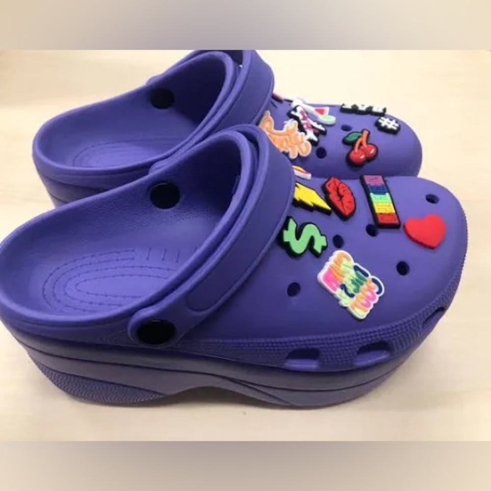 Chunky platform ankle strap or slip on cut out holes sandal clogs